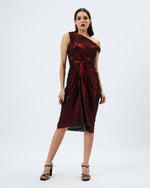 Load image into Gallery viewer, Girl on Fire – Metallic Drape Dress
