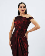 Load image into Gallery viewer, Girl on Fire – Metallic Drape Dress
